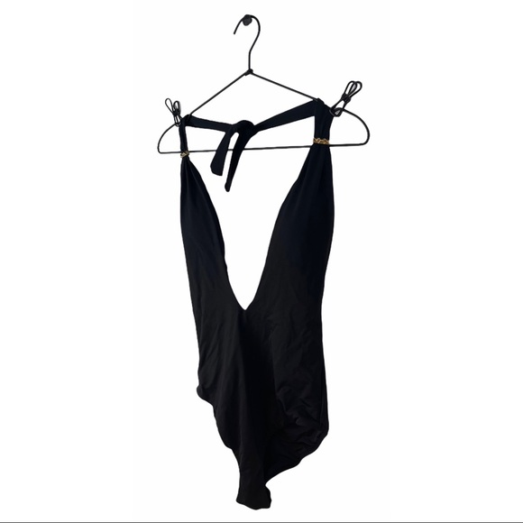 BCBGMaxAzria Plunge V Neck Halter Swimsuit - Picture 9 of 11